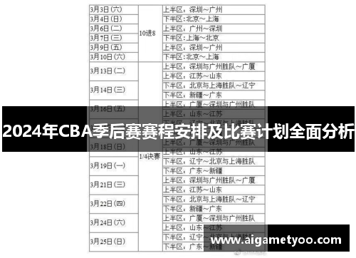 2024年CBA季后赛赛程安排及比赛计划全面分析